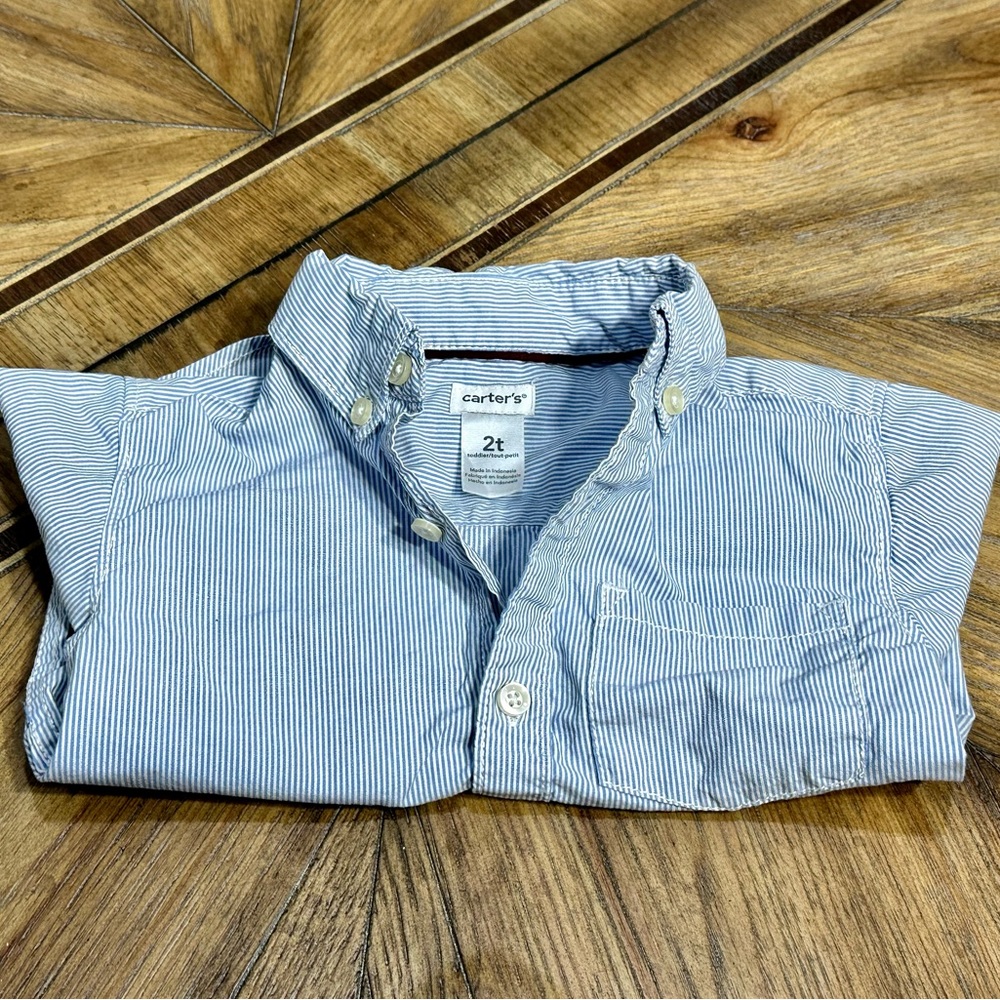 EUC Carter’s Toddler Boys Button Down Blue/White Stripe Long Sleeve Shirt—Sz. 2T